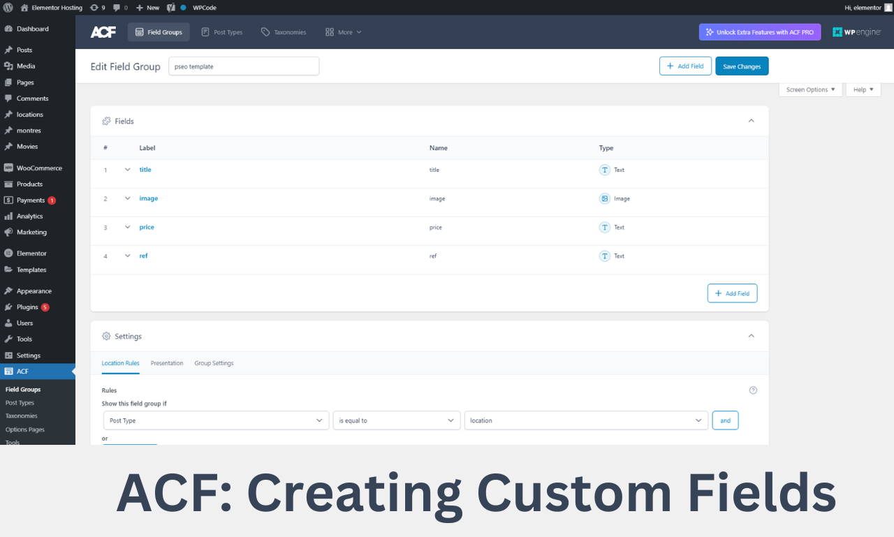 Programmatic SEO:  ACF Creating Custom Fields