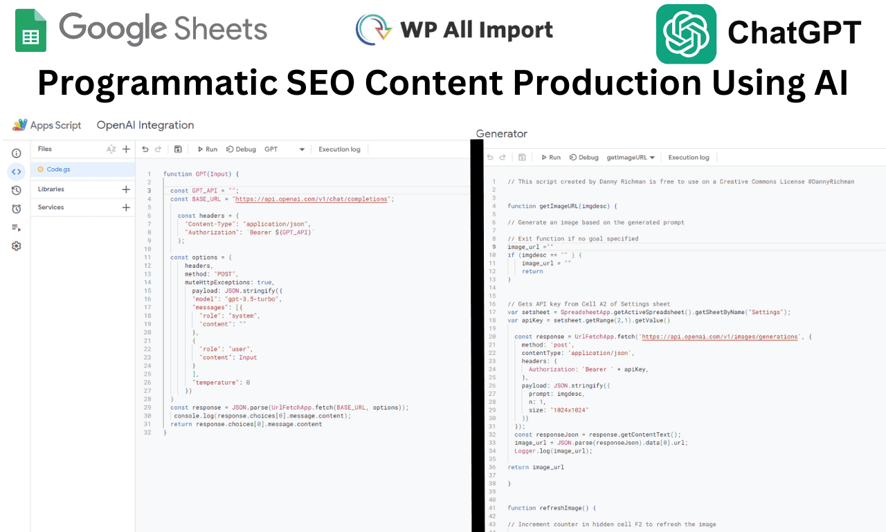 Programmatic SEO Content Google sheets AI integration and Image generator