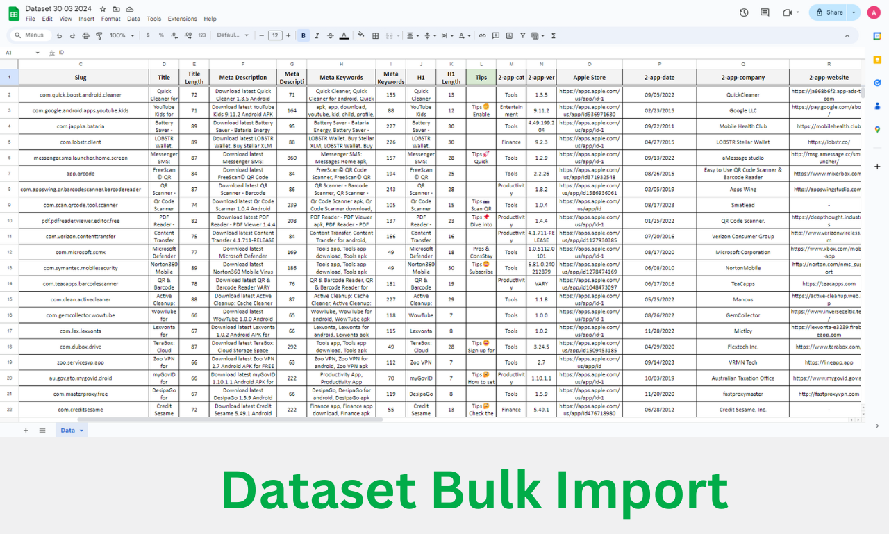Programmatic SEO:  dataset bulk import